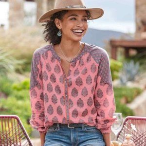 Sundance Stories to be Told Pink Button Up Printed Blouse